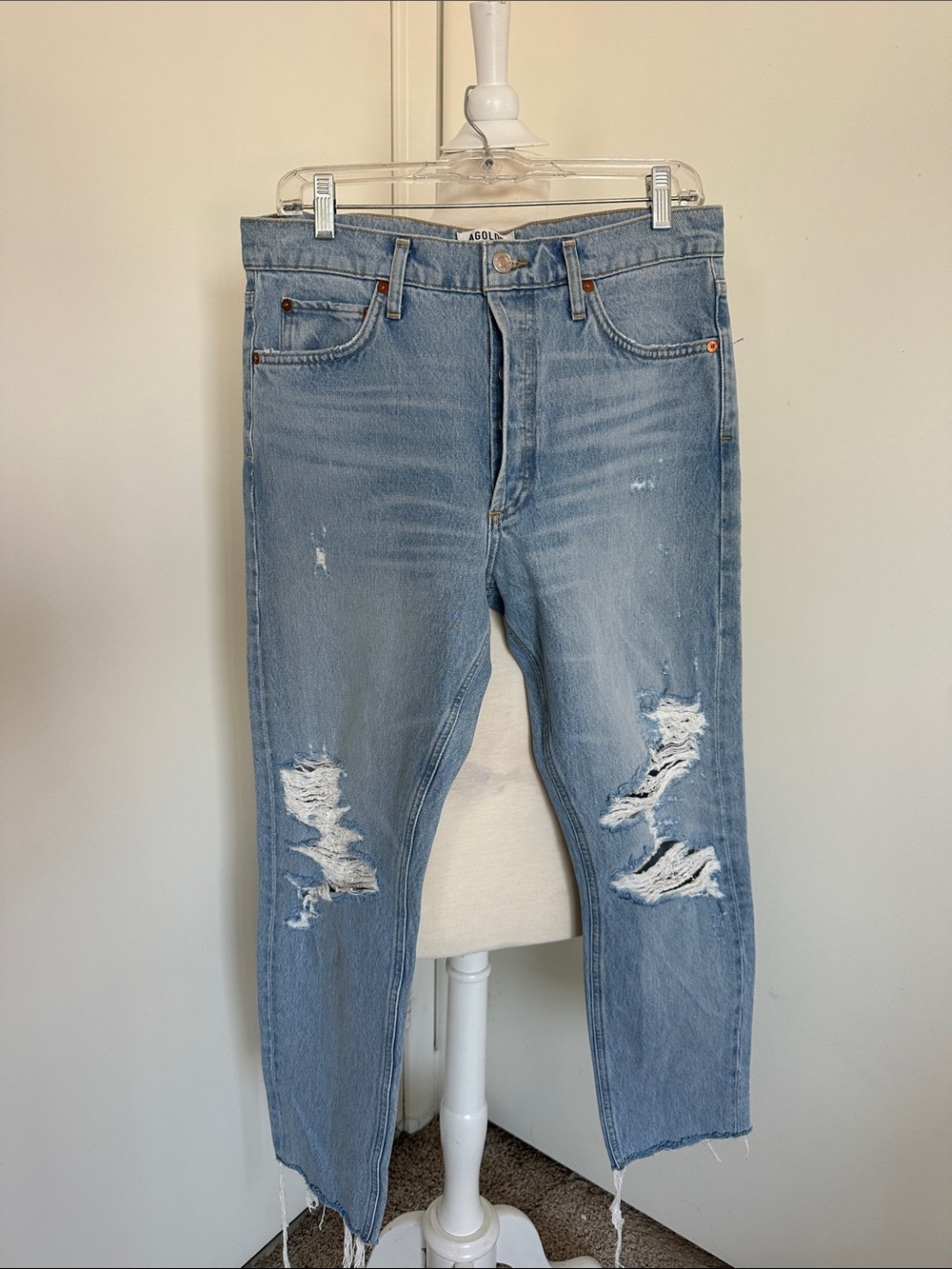 AGOLDE Light Distressed Straight Jeans
